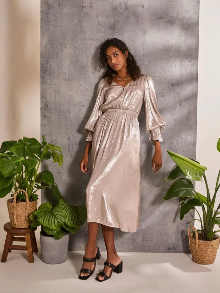Women Dresses Fat Face Gold Rina Metallic Midi Dress