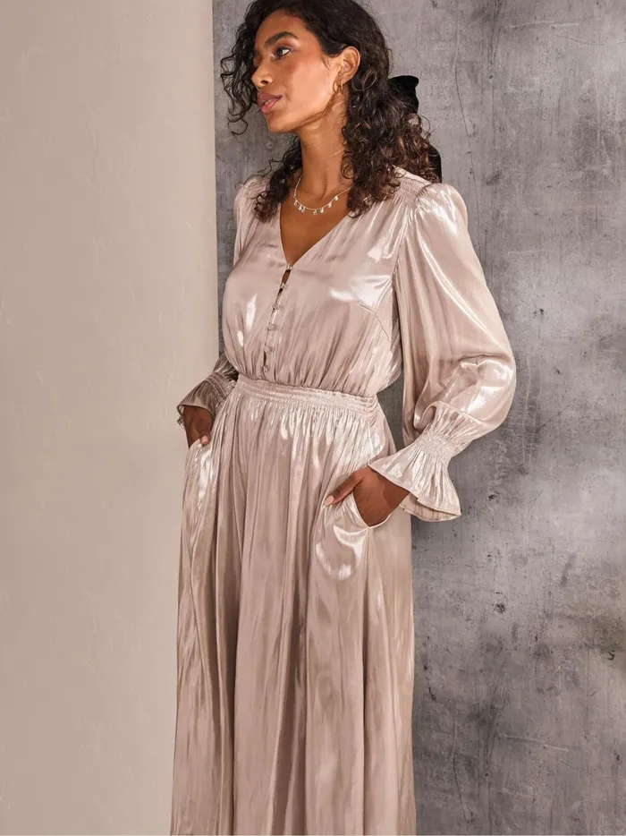 Women Dresses Fat Face Gold Rina Metallic Midi Dress