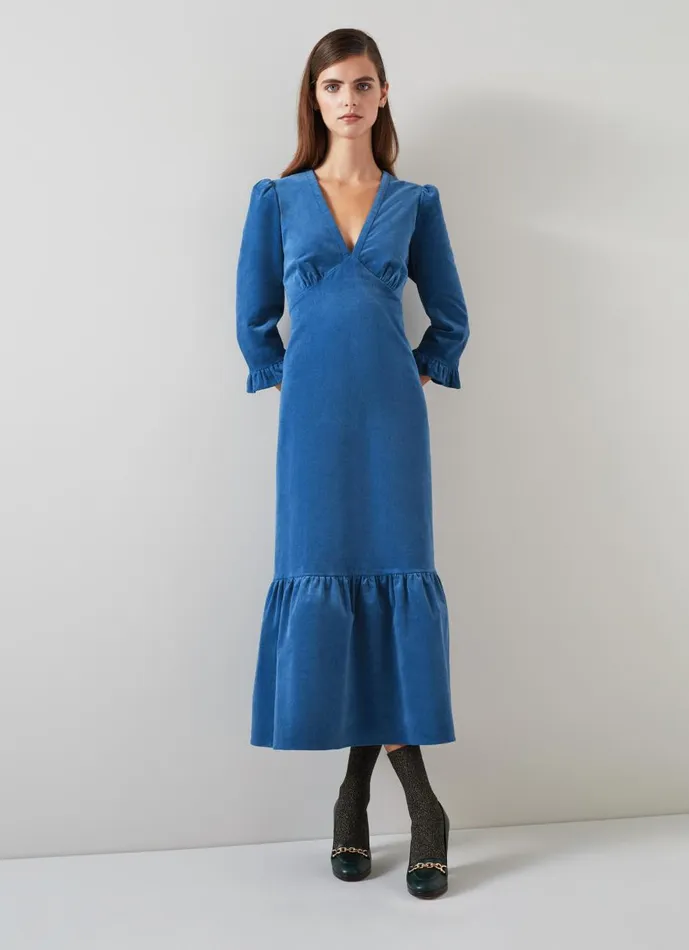 Women Dresses LKBennett Deborah Blue Cotton Cord Dress Blue