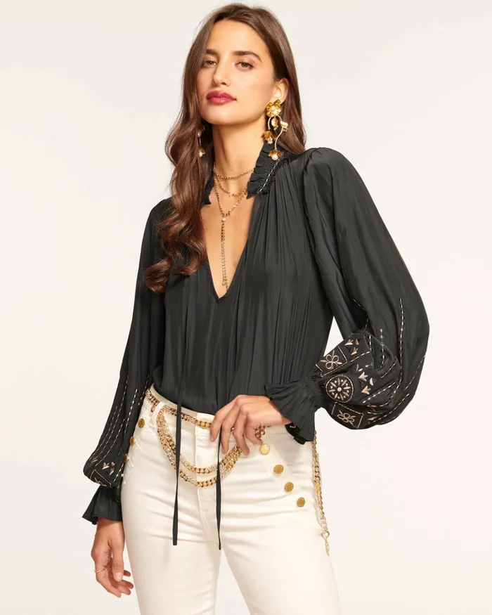Women Eleanor Embellished Blouse Navy Ramy Brook Tops
