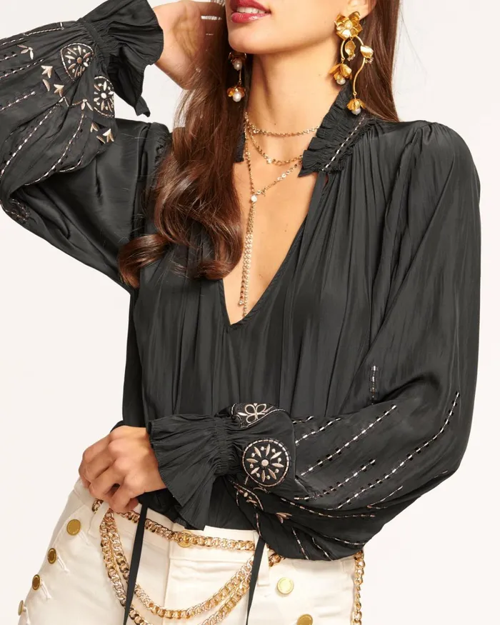 Women Eleanor Embellished Blouse Navy Ramy Brook Tops Women Eleanor Embellished Blouse Navy Ramy Brook Tops