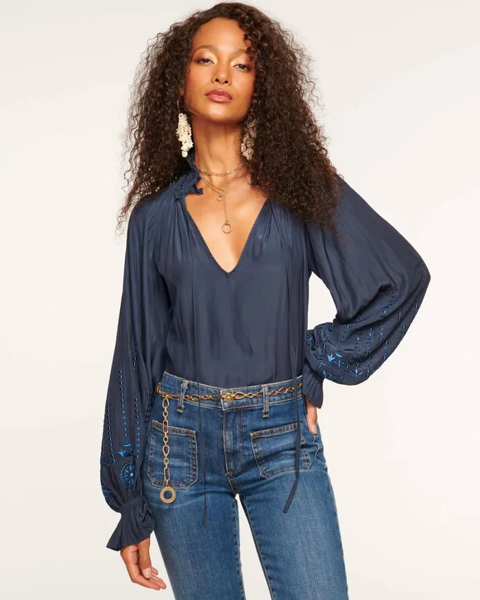 Women Eleanor Embellished Blouse Navy Ramy Brook Tops Women Eleanor Embellished Blouse Navy Ramy Brook Tops