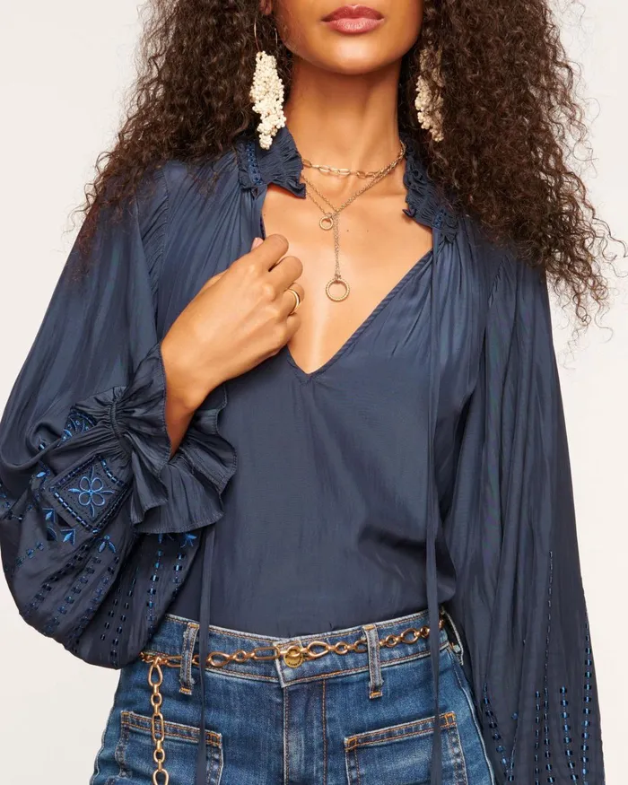 Women Eleanor Embellished Blouse Navy Ramy Brook Tops Women Eleanor Embellished Blouse Navy Ramy Brook Tops