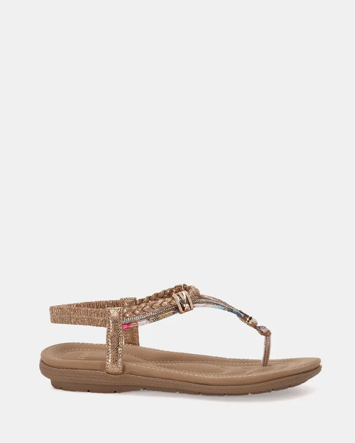 Women ELSANDY GOLD Strappy Sandals Slides NOVO Shoes
