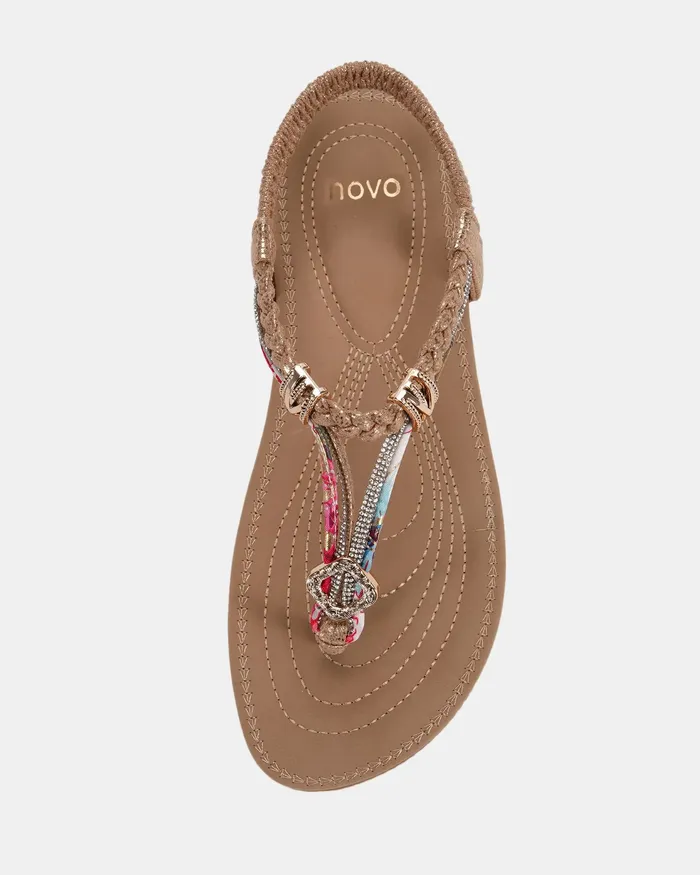 Women ELSANDY GOLD Strappy Sandals Slides NOVO Shoes