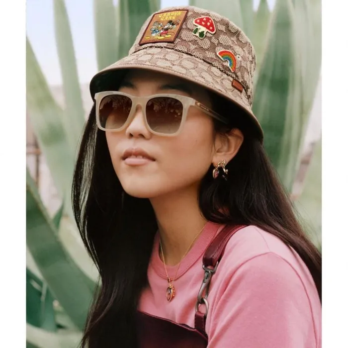 Women Eyewear Coach Disney X Coach Striped Square Sunglasses Ivorysaddle Women Eyewear Coach Disney X Coach Striped Square Sunglasses Ivorysaddle