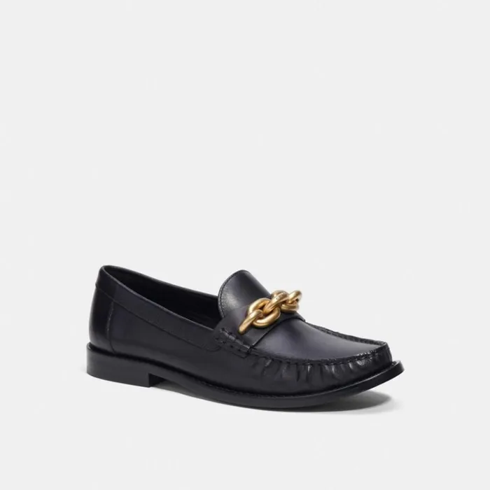 Women Flats and Loafers Coach Jess Loafer Black and Gold