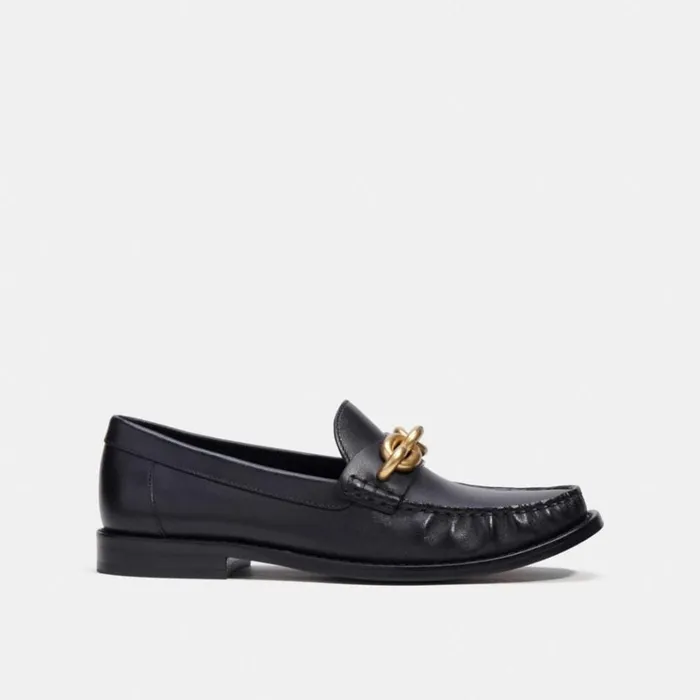 Women Flats and Loafers Coach Jess Loafer Black and Gold