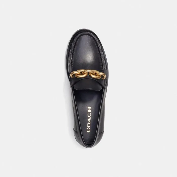 Women Flats and Loafers Coach Jess Loafer Black and Gold