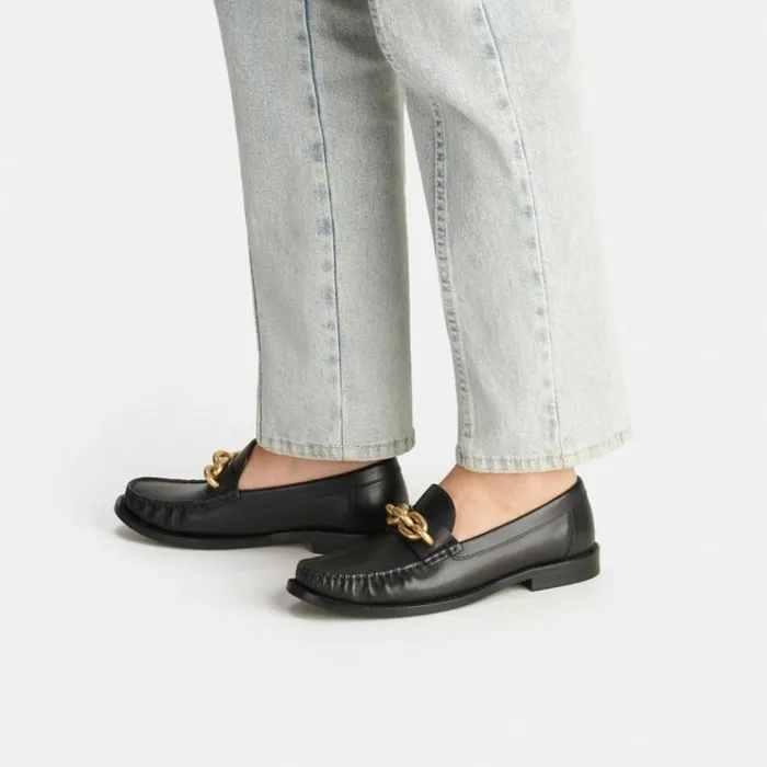 Women Flats and Loafers Coach Jess Loafer Black and Gold