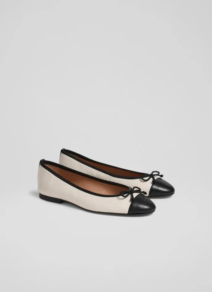 Women Flats LKBennett Kara White And Black Leather Toe Cap Ballet Flats White Black Women Flats LKBennett Kara White And Black Leather Toe Cap Ballet Flats White Black