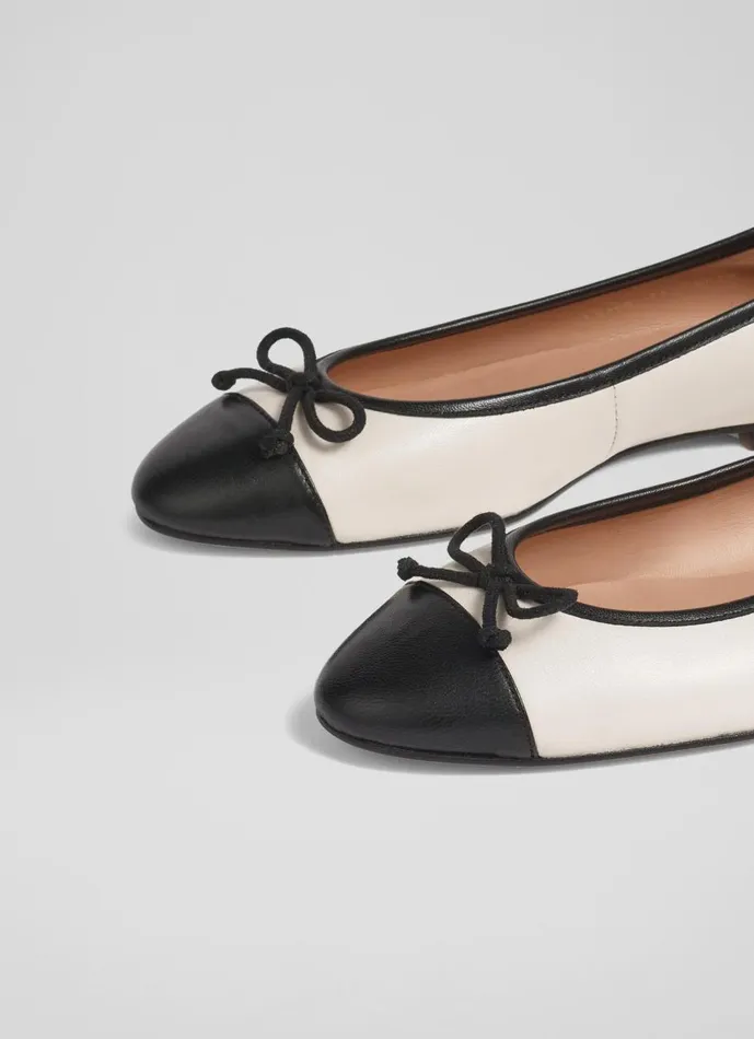 Women Flats LKBennett Kara White And Black Leather Toe Cap Ballet Flats White Black Women Flats LKBennett Kara White And Black Leather Toe Cap Ballet Flats White Black