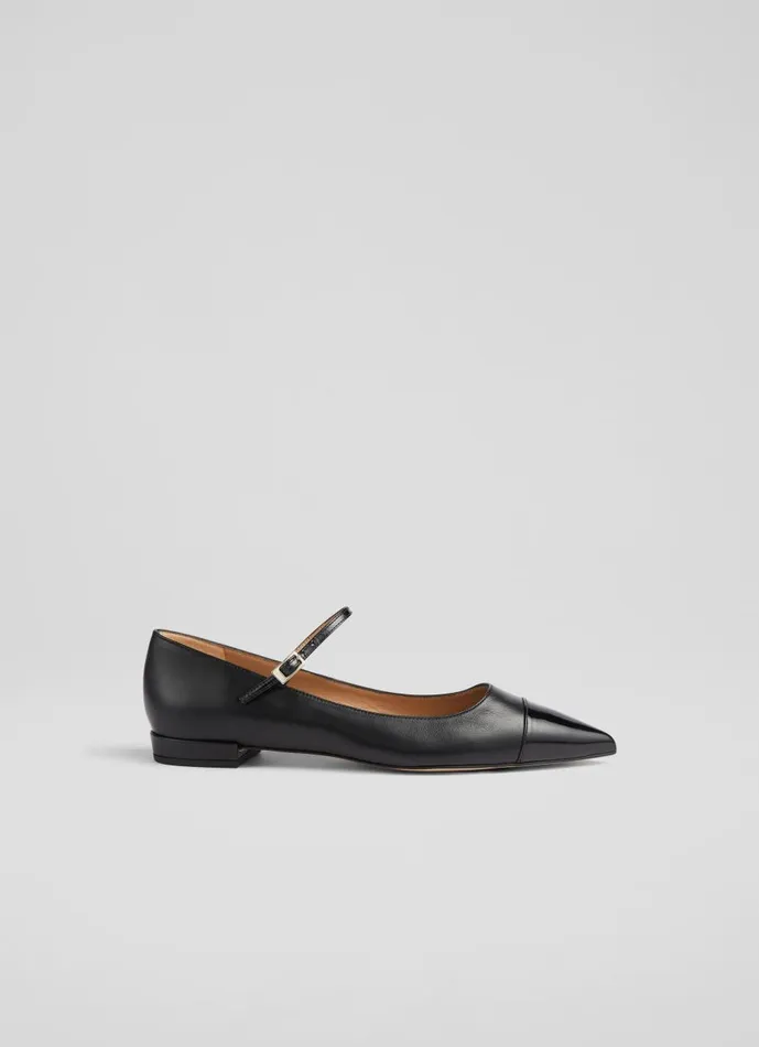 Women Flats LKBennett Monty Black Leather Mary Jane Pumps Black