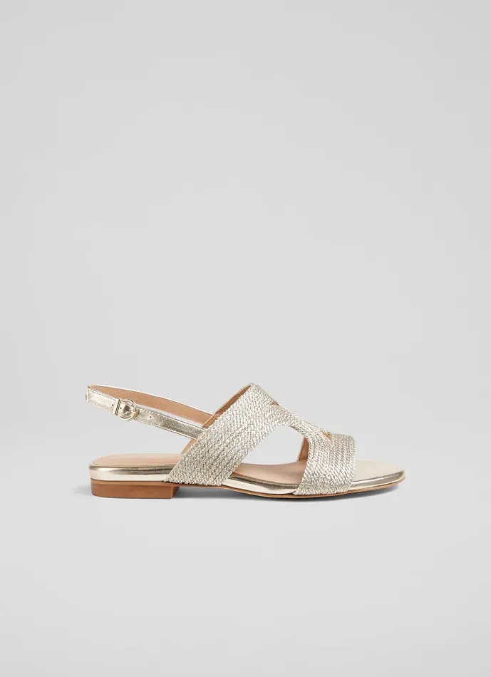 Women Flats LKBennett Serena Gold Metallic Yarn Sandal Gold