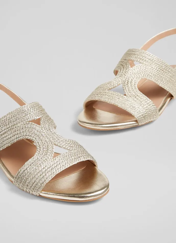 Women Flats LKBennett Serena Gold Metallic Yarn Sandal Gold Women Flats LKBennett Serena Gold Metallic Yarn Sandal Gold