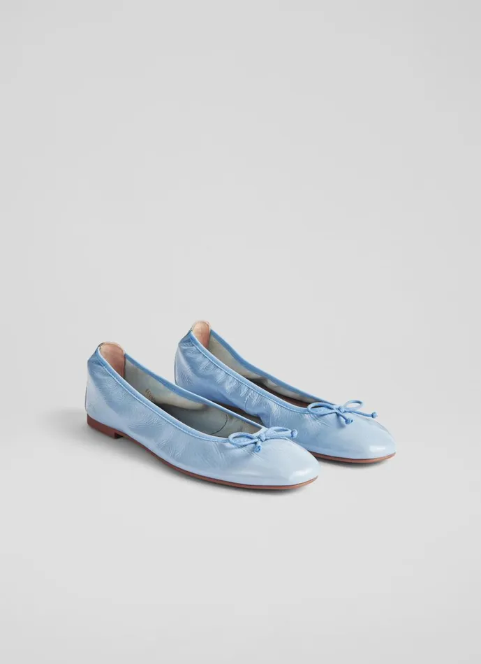 Women Flats LKBennett Trilly Blue Crinkled Patent Ballet Pumps Storm Women Flats LKBennett Trilly Blue Crinkled Patent Ballet Pumps Storm