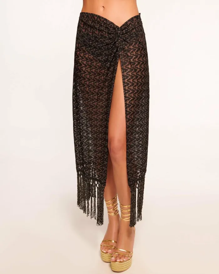 Women Gaia Coverup Midi Skirt Black Zigzag Ramy Brook Swimwear