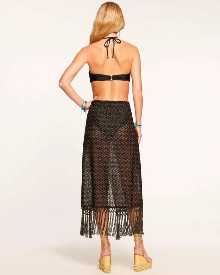 Women Gaia Coverup Midi Skirt Black Zigzag Ramy Brook Swimwear Women Gaia Coverup Midi Skirt Black Zigzag Ramy Brook Swimwear