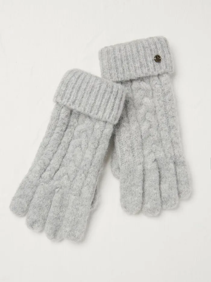Women Gloves Fat Face Grey Cable Knit Gloves