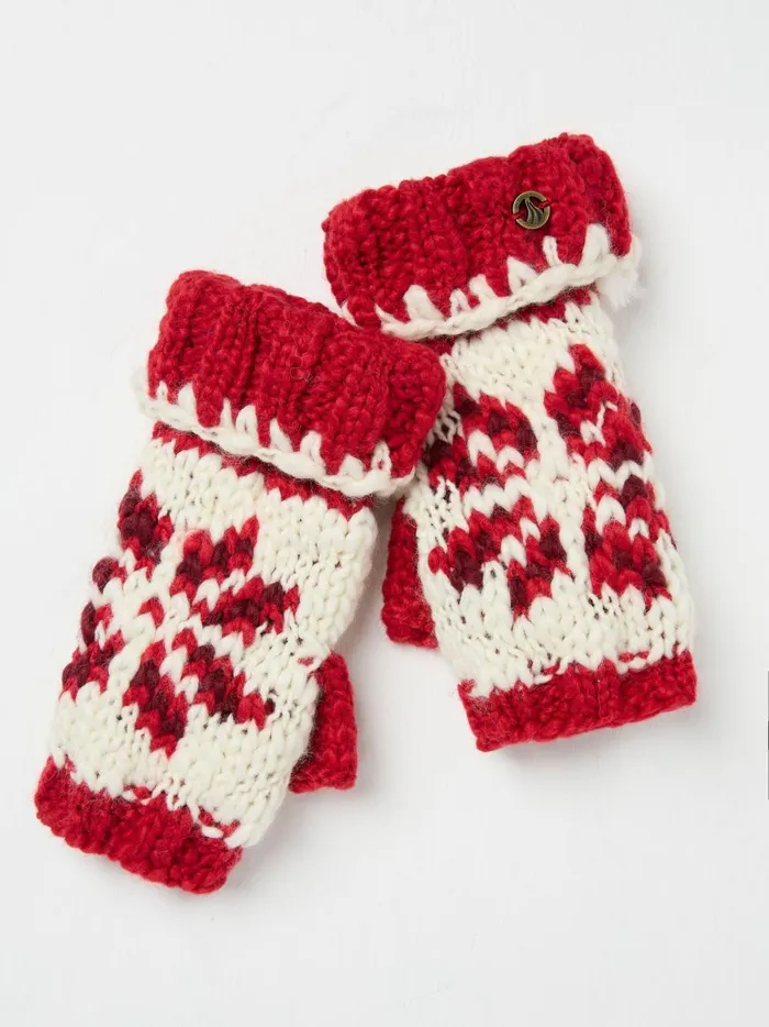 Women Gloves Fat Face Red Snowflake Cuffs