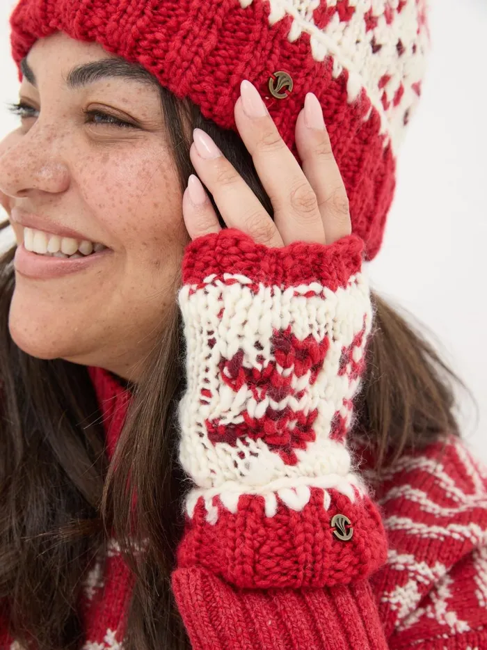 Women Gloves Fat Face Red Snowflake Cuffs Women Gloves Fat Face Red Snowflake Cuffs