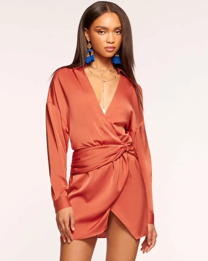 Women Jaymie Wrap Mini Dress Burnt Sienna Ramy Brook Dresses