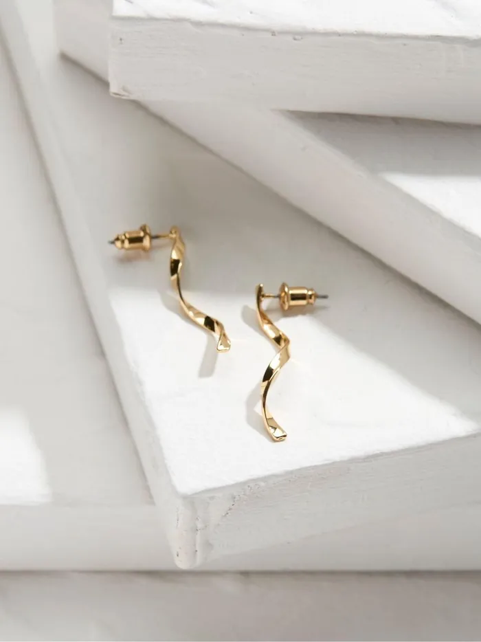 Women Jewellery Fat Face Gold Tone Abstract Drop Earrings
