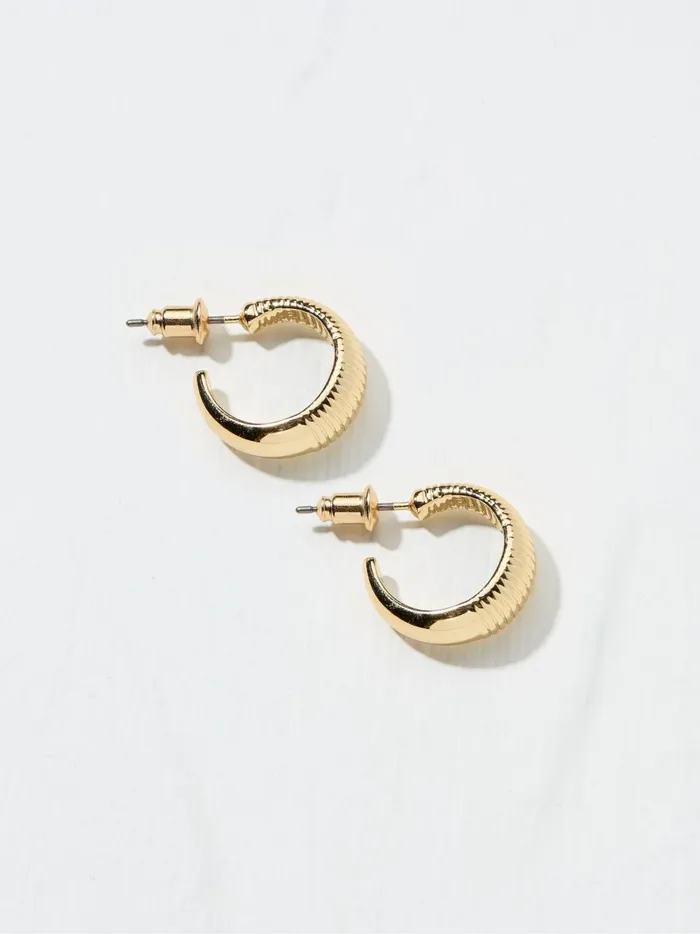 Women Jewellery Fat Face Gold Tone Textured Hoops Earrings