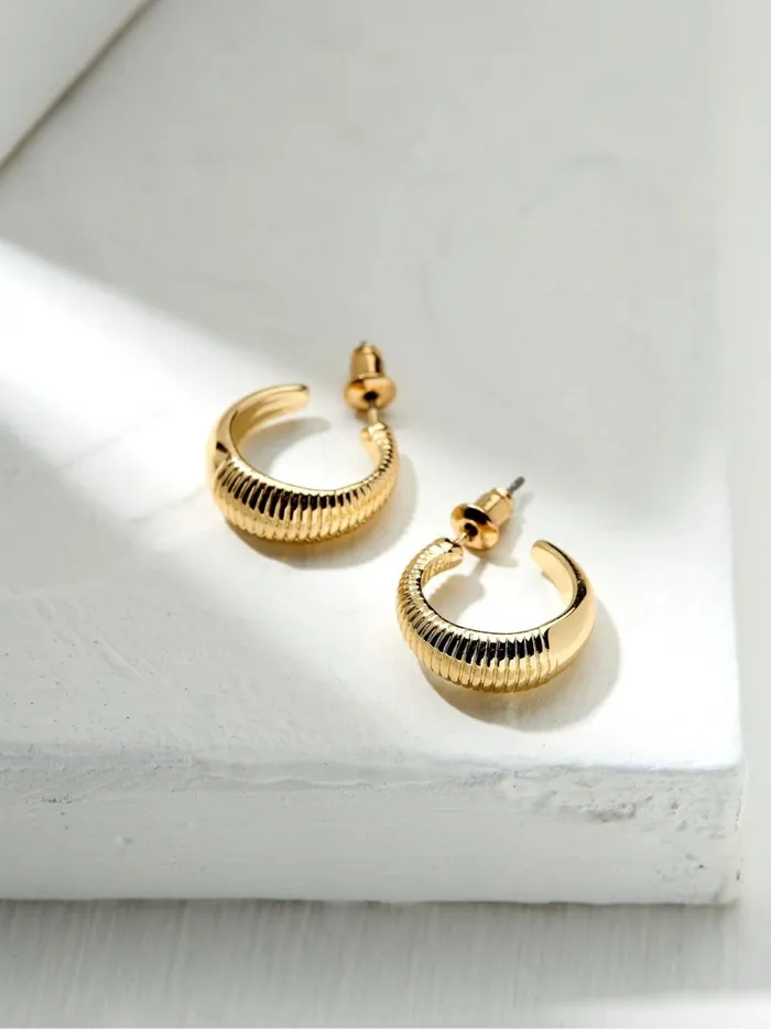 Women Jewellery Fat Face Gold Tone Textured Hoops Earrings