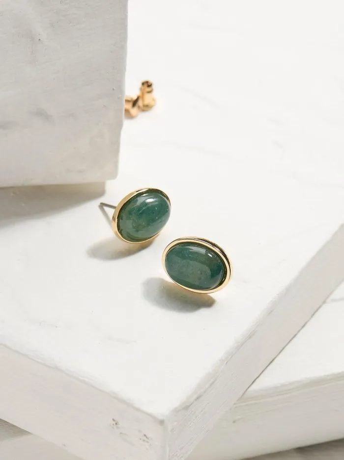 Women Jewellery Fat Face Green Large Stone Studs Earrings