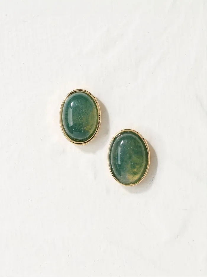 Women Jewellery Fat Face Green Large Stone Studs Earrings