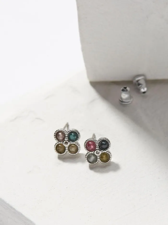 Women Jewellery Fat Face Multi Semi Precious Studs Earrings