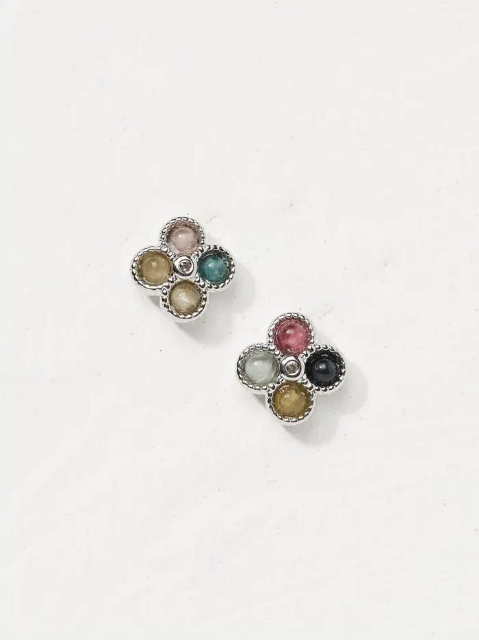 Women Jewellery Fat Face Multi Semi Precious Studs Earrings