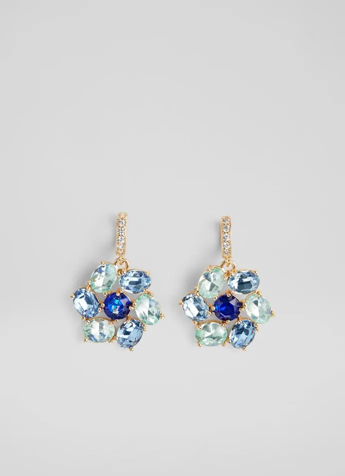 Women Jewellery LKBennett Mae Blue Crystal Daisy Drop Earrings