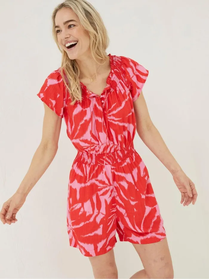 Women Jumpsuits and Playsuits Fat Face Red Palmer Leaves Playsuit