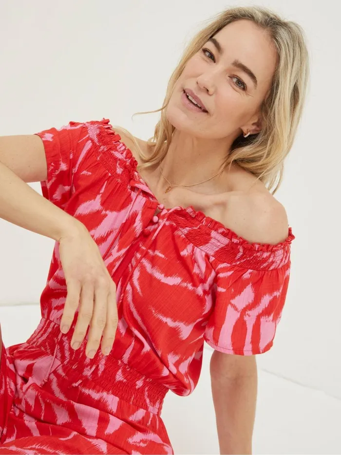 Women Jumpsuits and Playsuits Fat Face Red Palmer Leaves Playsuit