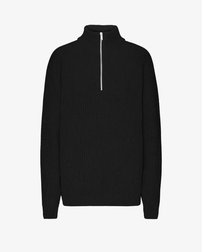 Women Knit Sweaters Colorful Standard Merino Quarter Zip Deep Black