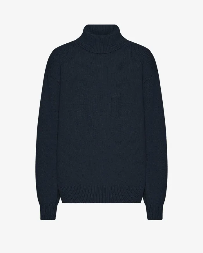 Women Knit Sweaters Colorful Standard Merino Wool Turtleneck Navy Blue