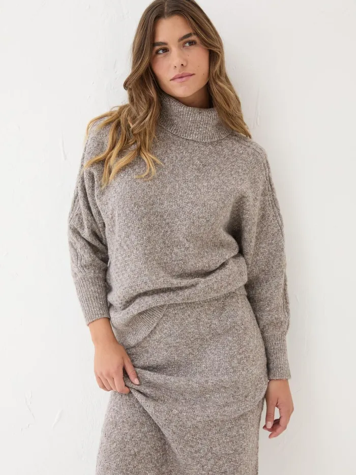 Women Knitwear Fat Face Light Brown Amara Roll Neck Knitted Jumper