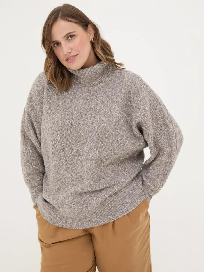 Women Knitwear Fat Face Light Brown Amara Roll Neck Knitted Jumper