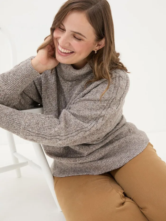 Women Knitwear Fat Face Light Brown Amara Roll Neck Knitted Jumper