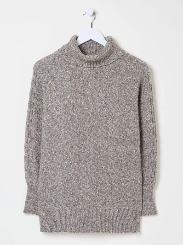 Women Knitwear Fat Face Light Brown Amara Roll Neck Knitted Jumper