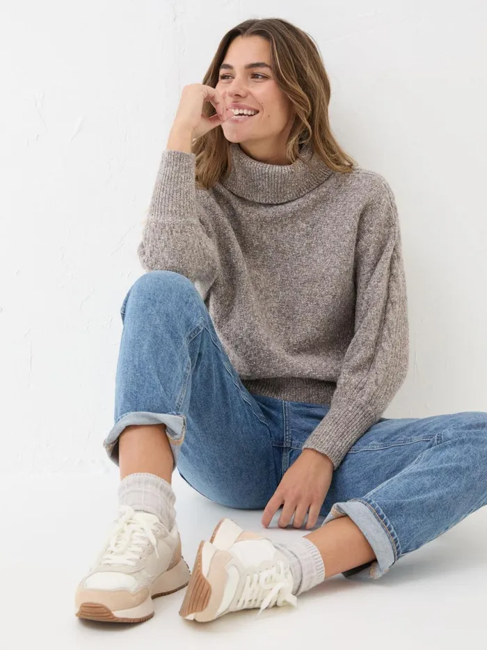 Women Knitwear Fat Face Light Brown Amara Roll Neck Knitted Jumper