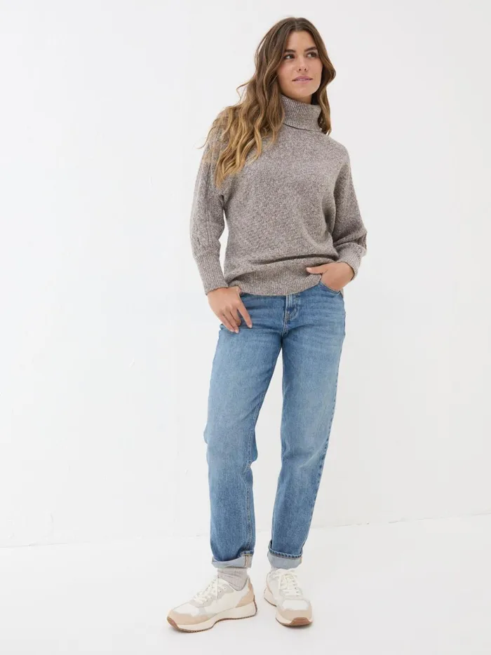 Women Knitwear Fat Face Light Brown Amara Roll Neck Knitted Jumper
