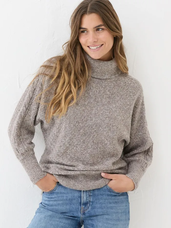 Women Knitwear Fat Face Light Brown Amara Roll Neck Knitted Jumper