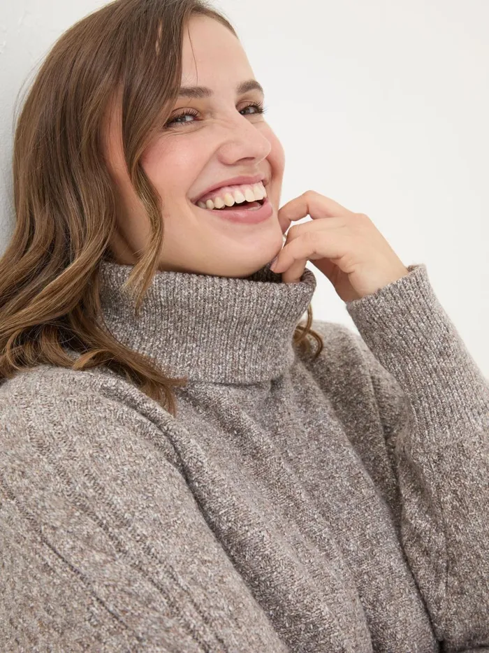 Women Knitwear Fat Face Light Brown Amara Roll Neck Knitted Jumper