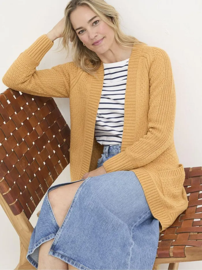 Women Knitwear Fat Face Mustard Yellow Hannah Textured Knitted Cardigan
