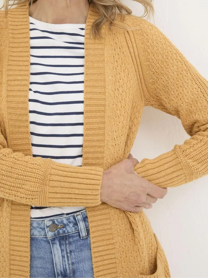 Women Knitwear Fat Face Mustard Yellow Hannah Textured Knitted Cardigan