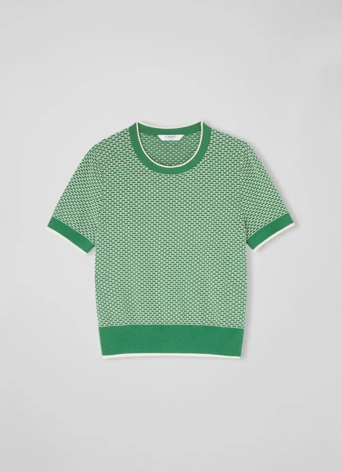 Women Knitwear LKBennett Honey Green And Cream CottonMerino Waffle Knit Top Fern Green Cream Women Knitwear LKBennett Honey Green And Cream CottonMerino Waffle Knit Top Fern Green Cream