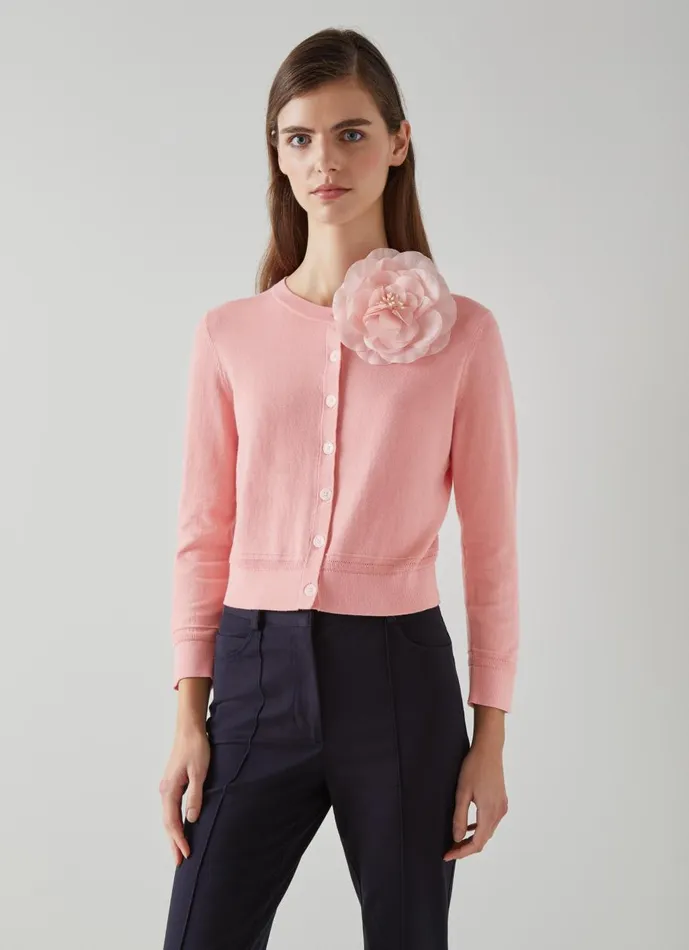 Women Knitwear LKBennett Michelle Pink Organic Cotton Cardigan Rose
